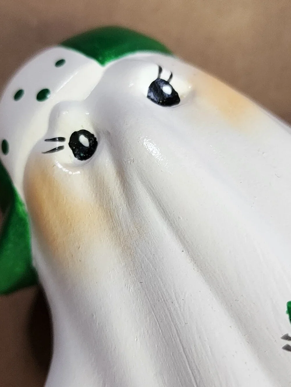 Vintage Ceramic Patchwork Halloween Ghost Wobbler Figurine Spring-Leg Bobbler